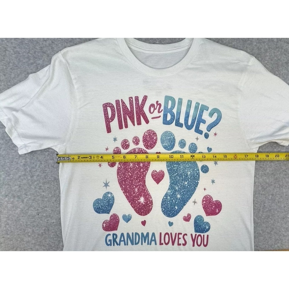 Gender Reveal Pink Or Blue Grandma Loves You Grandmother T-Shirt Small Unique - Picture 6 of 6